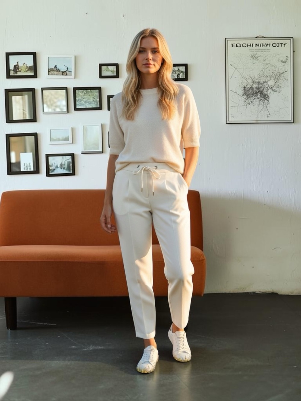 WHBM Tie Belted Cream Trouser Pants Women's size 10 NWT